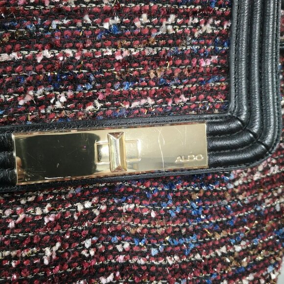 Aldo Adult Ladies Burgundy with Sparkly Yarn & Black Trim Snap Closure Backpack - Picture 2 of 16